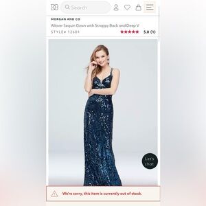 David’s Bridal Morgan & Co. Deep V Backless Sequins Dress